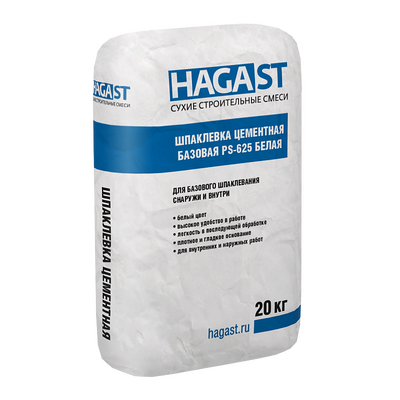 Шпатлевка цементная базовая HAGAST PS-625 белая 20кг